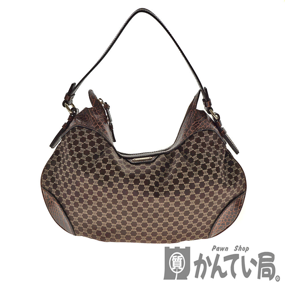 CELINE One Shoulder Hobo Bag Leather Brown Shoulder Handbag Purse